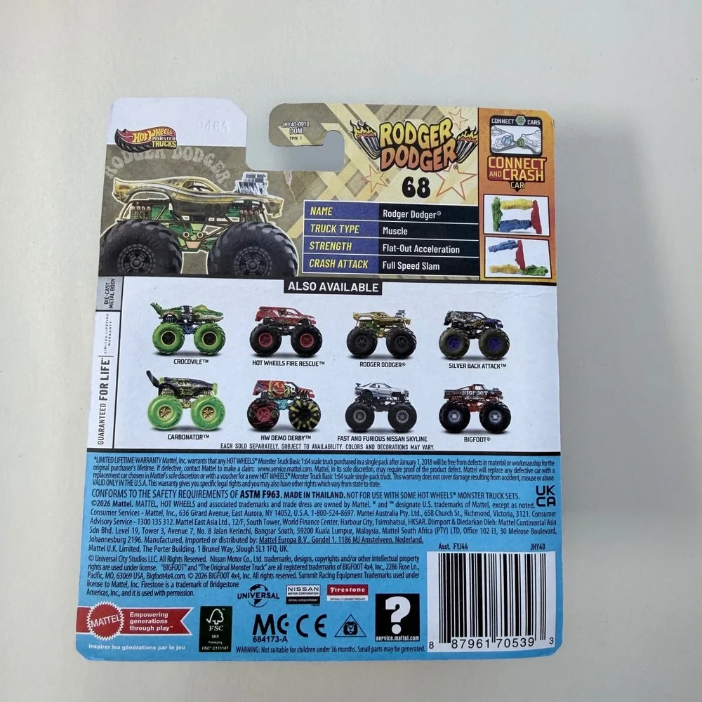 Hot Wheels Monster Trucks Rodger Dodger 1:64 Scale Die-Cast Muscle Truck‎ FYJ44
